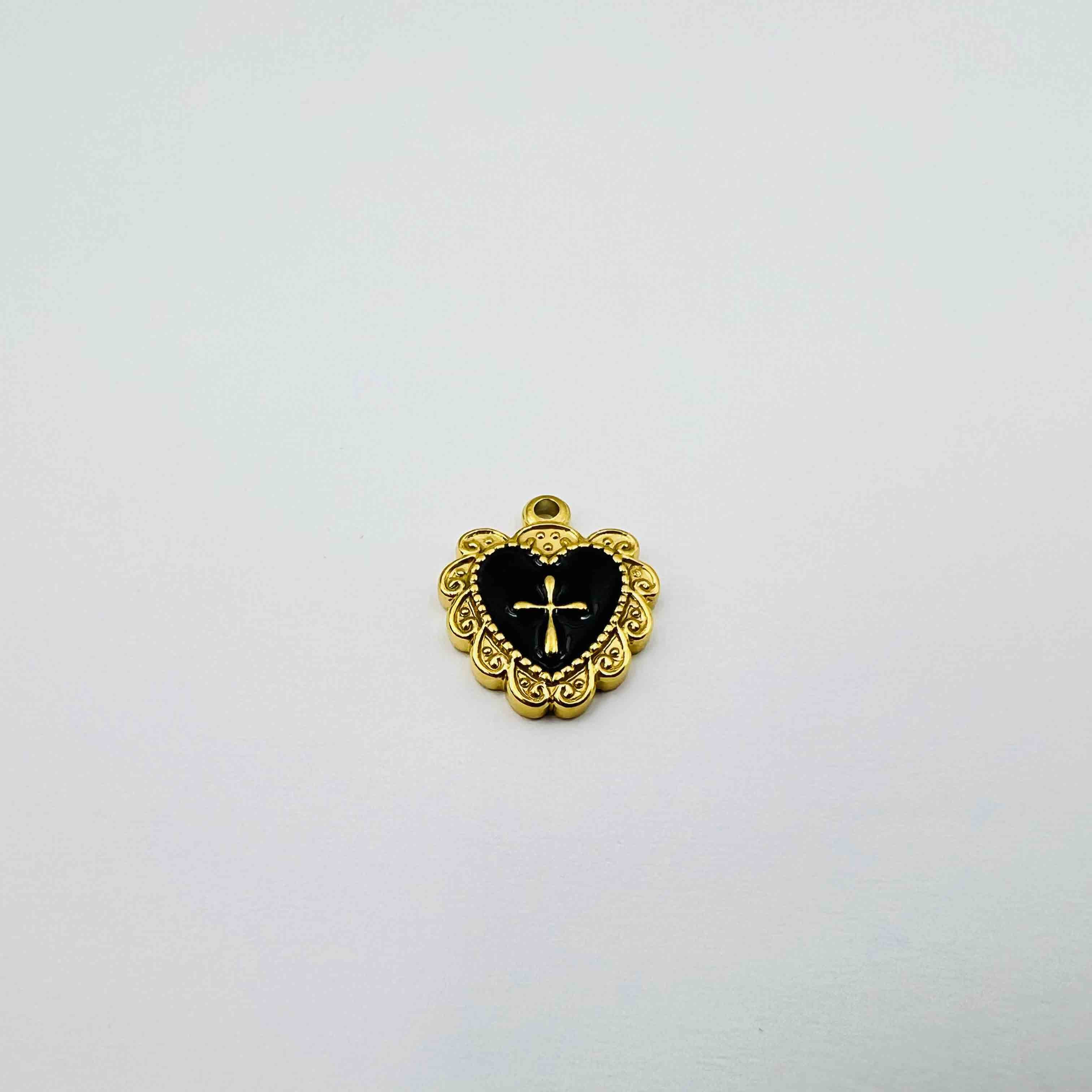 Cœur émaillé avec croix (20x14mm)