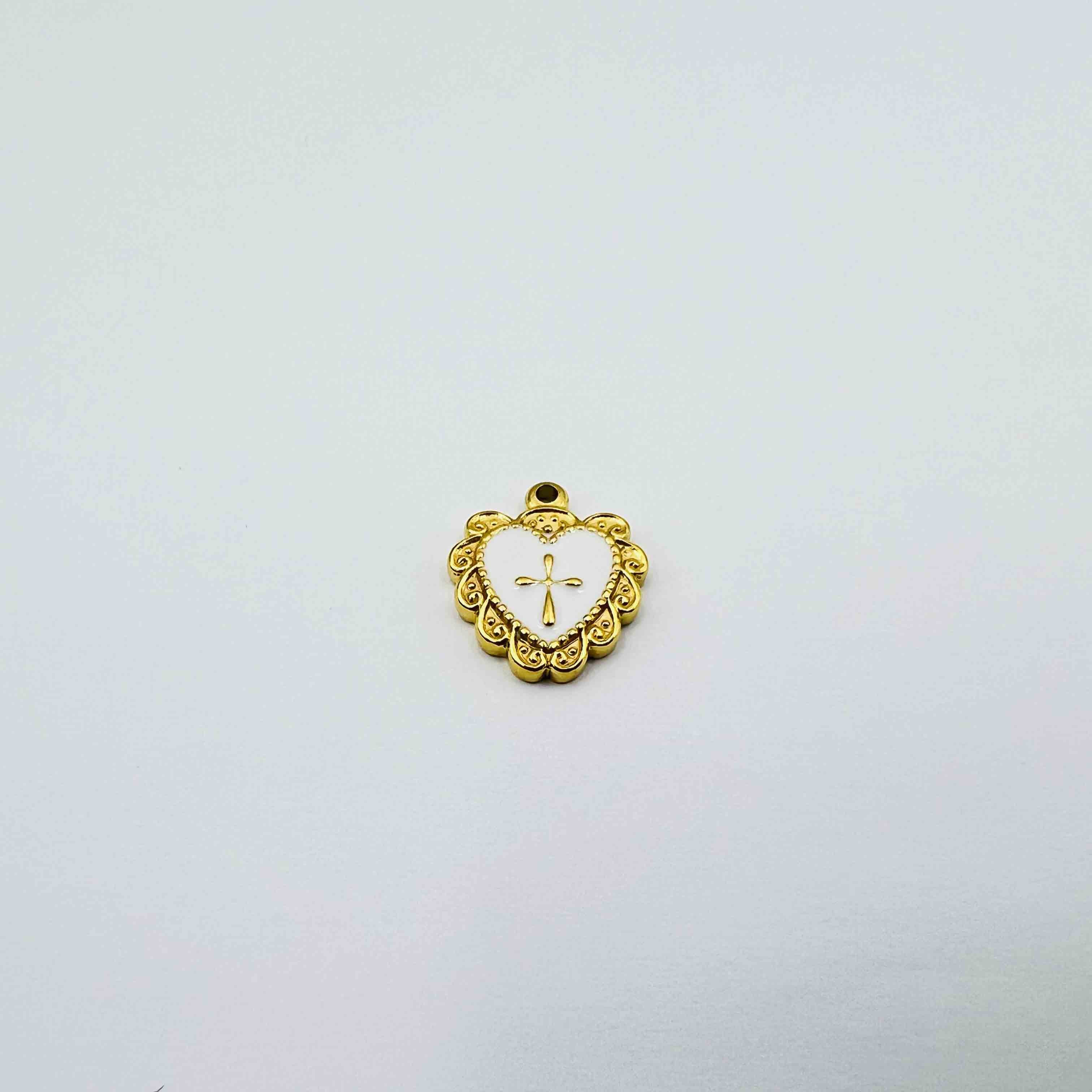 Cœur émaillé avec croix (20x14mm)