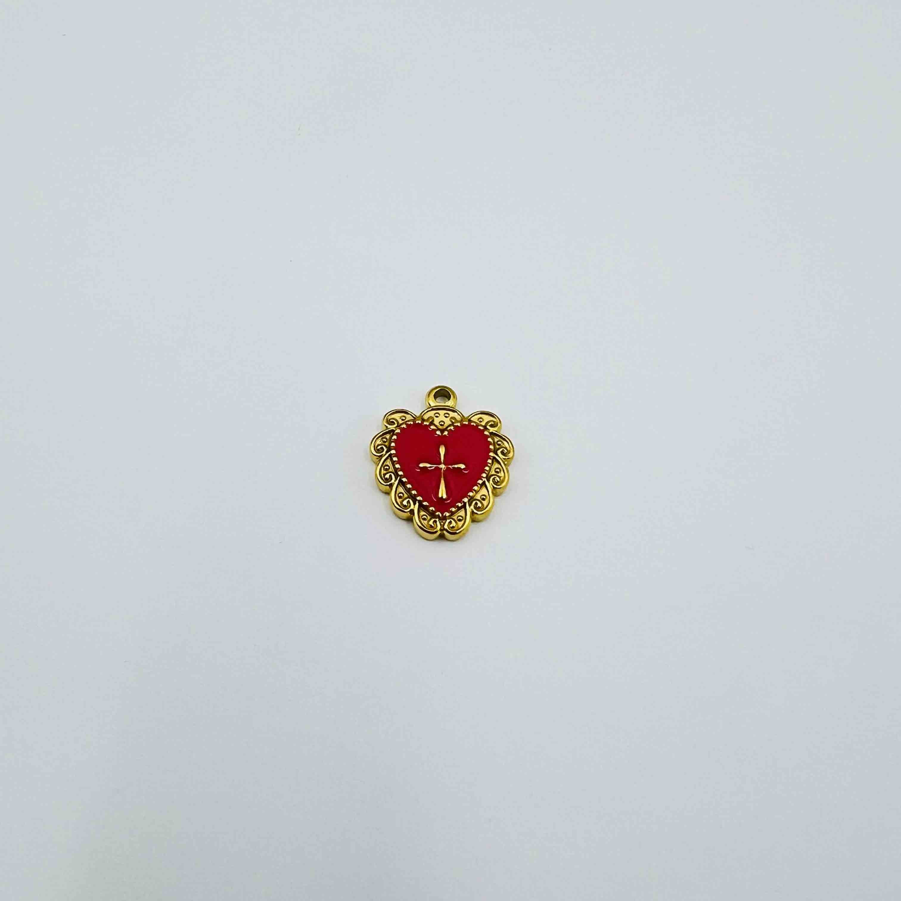 Cœur émaillé avec croix (20x14mm)