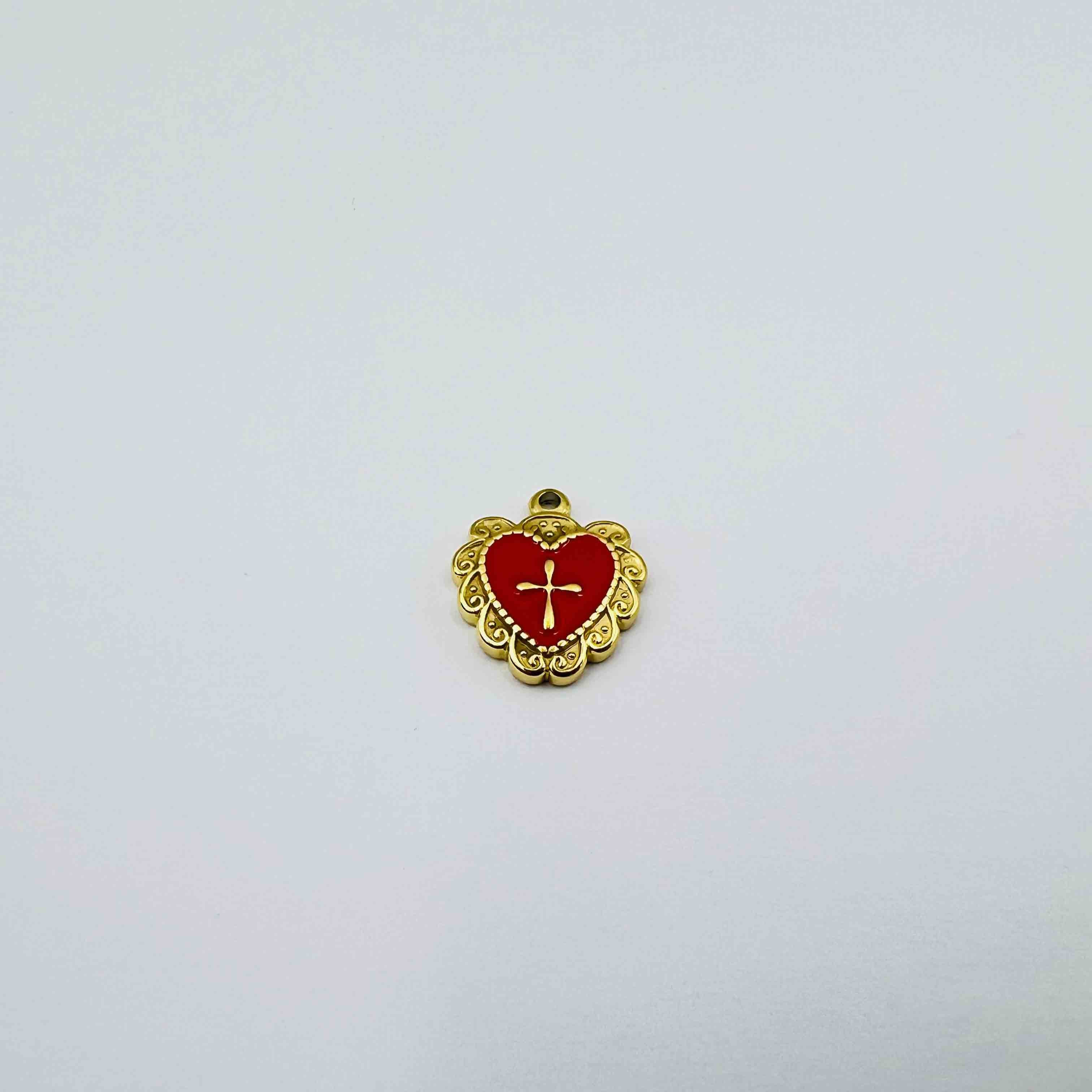 Cœur émaillé avec croix (20x14mm)