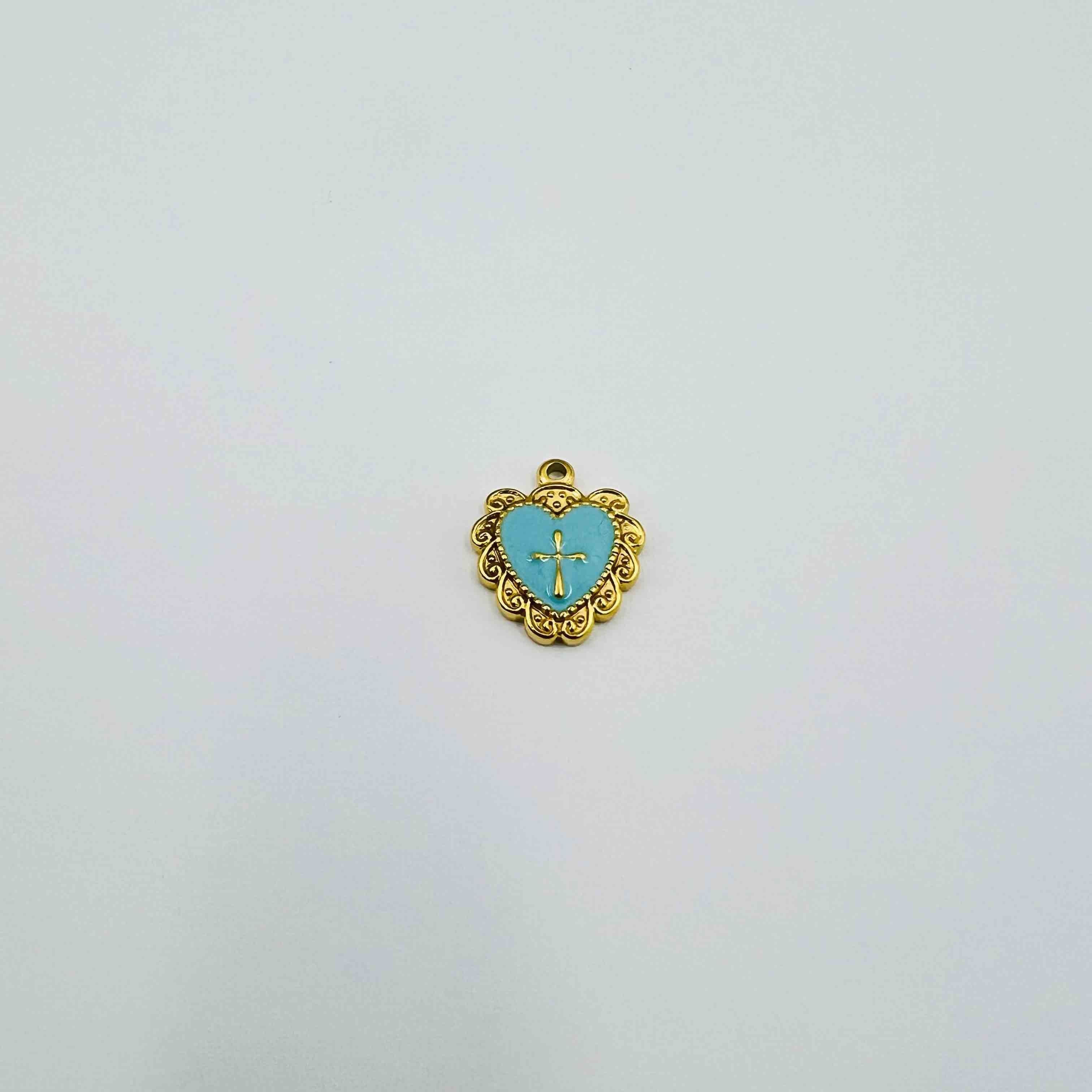 Cœur émaillé avec croix (20x14mm)