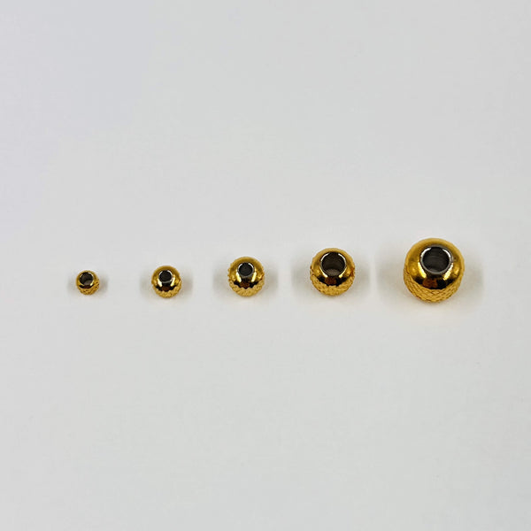 Perles à rayures en acier doré x5