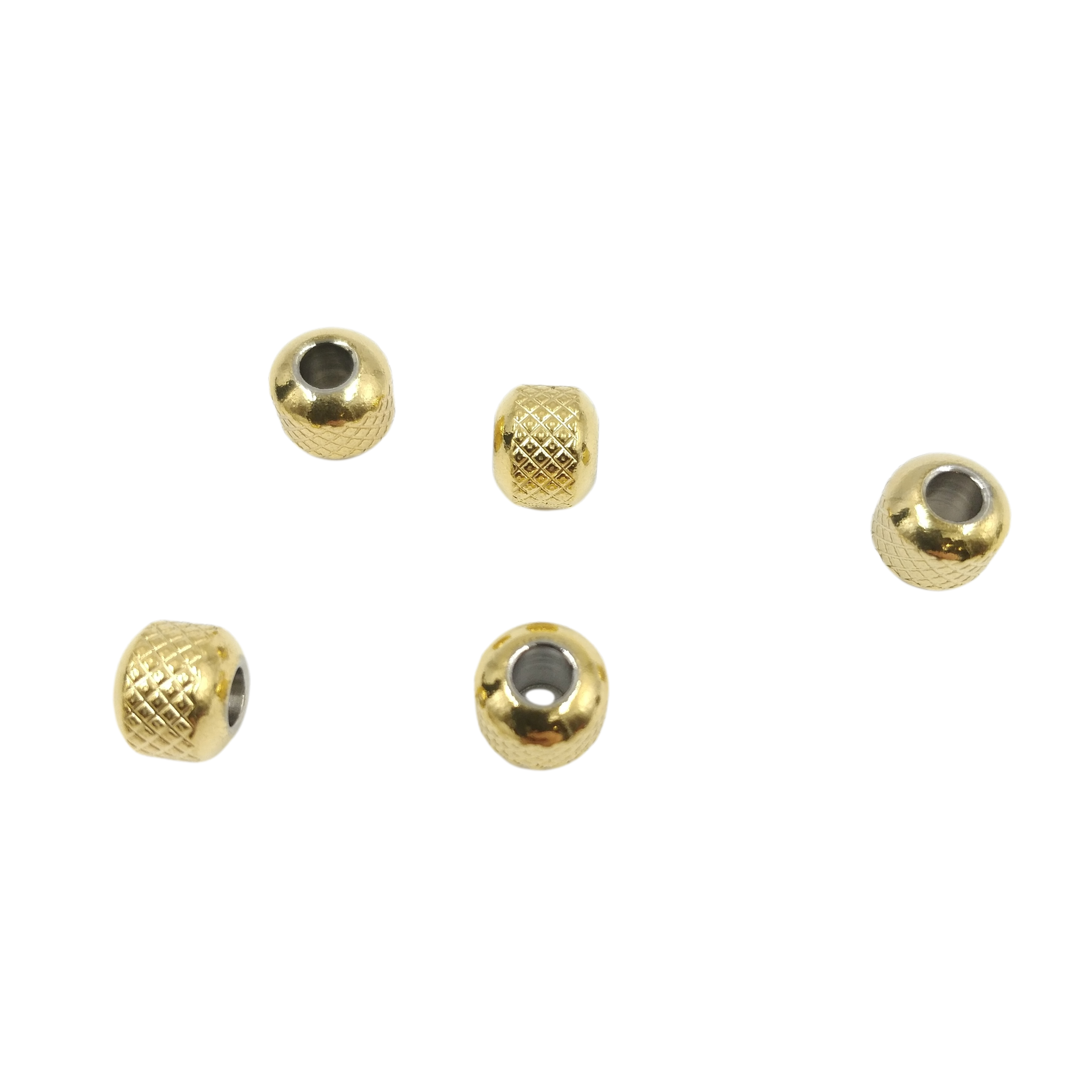 Perles à rayures en acier doré x5